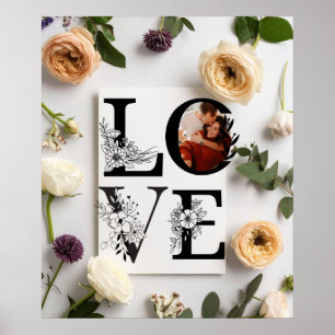 Bold Love Script Pink & Red flowers Valentine Day Poster