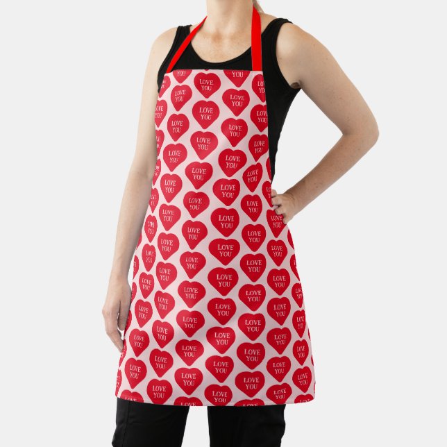 Bold Love You Heart Design in Red and Pink Apron (Insitu)