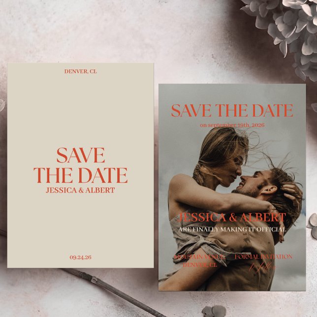 Bold Magazine Theme Retro Orange Burnt Wedding Save The Date (Creator Uploaded)