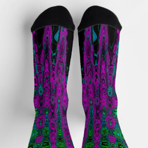 Bold Magenta Abstract Groovy Atomic Waves Socks