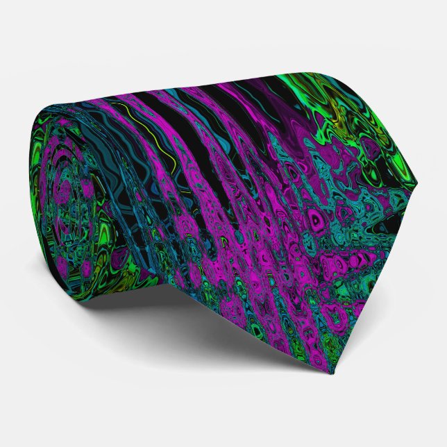 Bold Magenta Abstract Groovy Atomic Waves Tie (Rolled)