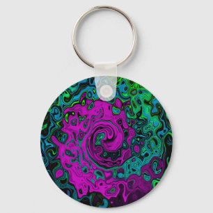 Bold Magenta Abstract Groovy Liquid Art Swirl Keychain