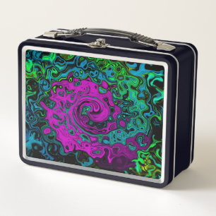 Bold Magenta Abstract Groovy Liquid Art Swirl Metal Lunch Box