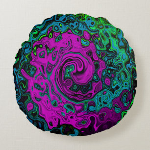 Bold Magenta Abstract Groovy Liquid Art Swirl Round Pillow