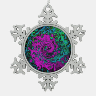 Bold Magenta Abstract Groovy Liquid Art Swirl Snowflake Pewter Christmas Ornament