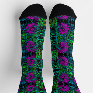 Bold Magenta Abstract Groovy Liquid Art Swirl Socks