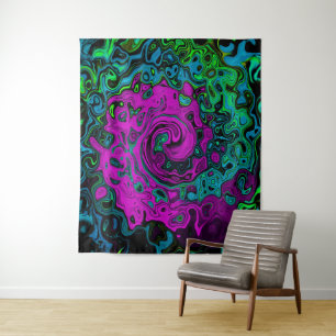 Bold Magenta Abstract Groovy Liquid Art Swirl Tapestry