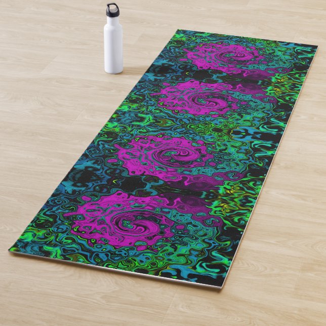 Bold Magenta Abstract Groovy Liquid Art Swirl Yoga Mat (In Situ)