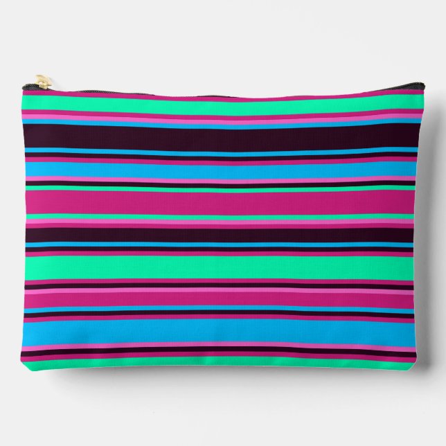 Bold Magenta, Aqua, & Blue Striped Pouch (Front)