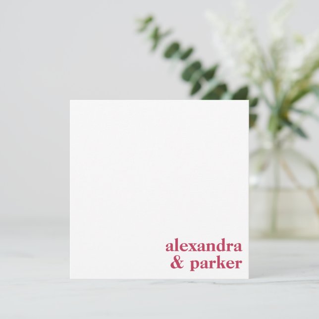 Bold Magenta Minimalist Typography Couple Names  Card (Standing Front)