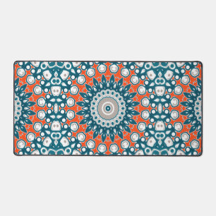Bold Mandala Teal Coral Office Design Desk Mat