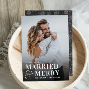 Bold Married & Merry Wedding Photo Newlywed Holiday Card