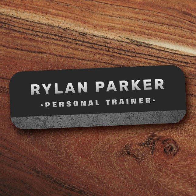 Bold masculine rough dark concrete border black name tag (Creator Uploaded)