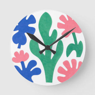 Bold Matisse Style Floral Cutouts Round Clock