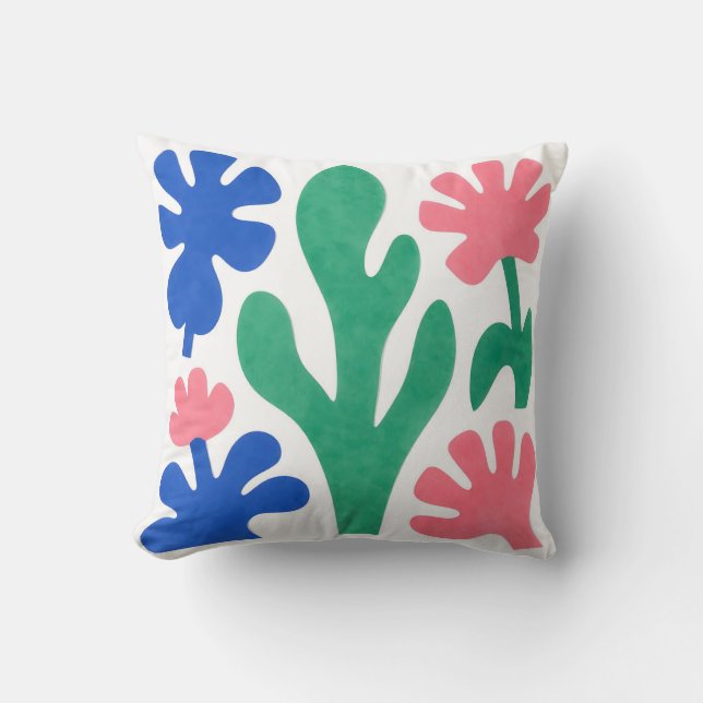 Bold Matisse Style Floral Cutouts Throw Pillow (Front)