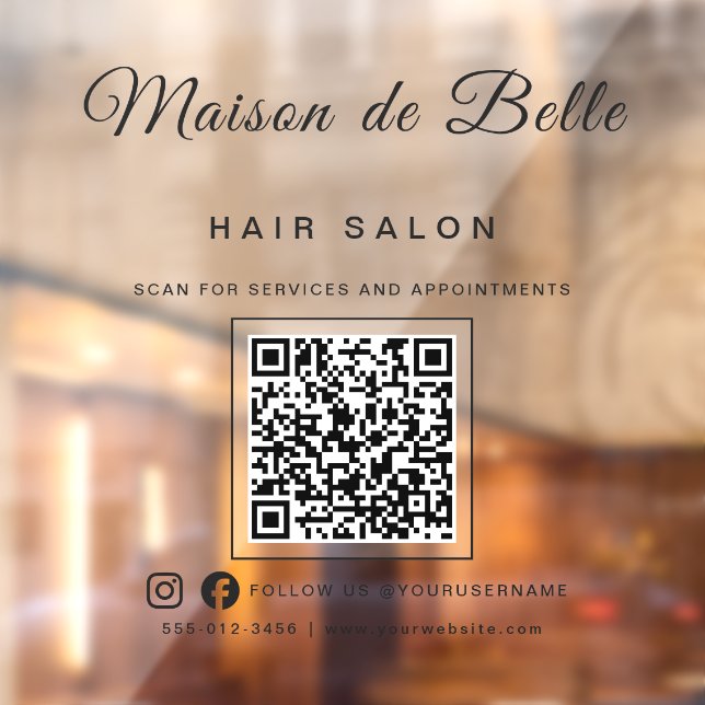 Bold Matte Black Signature Script QR Code Business Window Cling (Sheet 2)