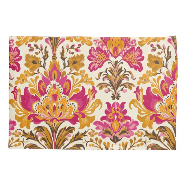 Bold Mediterranean Baroque Floral Pattern Pillowcase (Back-Left)