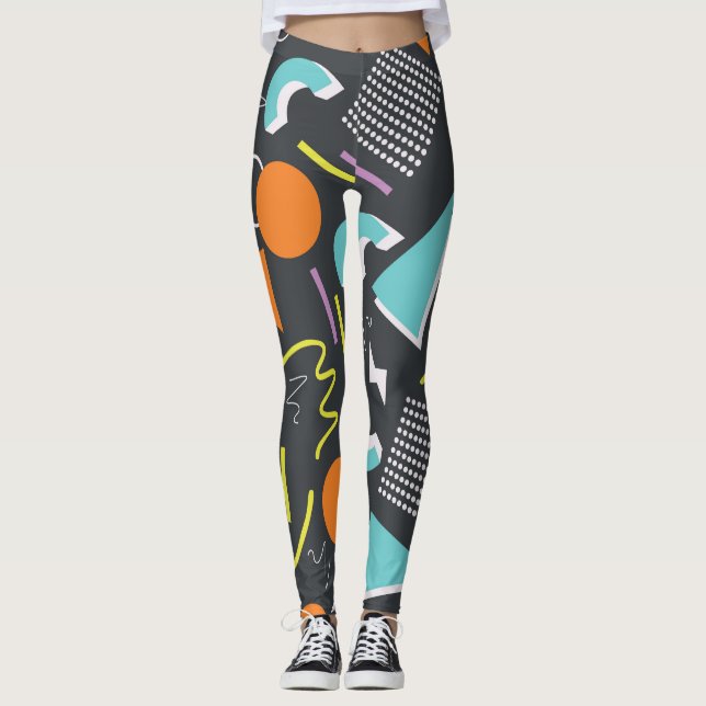Bold Memphis-Inspired Geometric Art Leggings (Front)