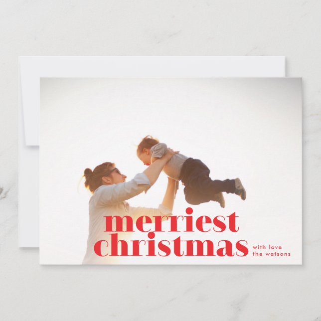 Bold Merriest Christmas Red Holiday Photo Card (Front)
