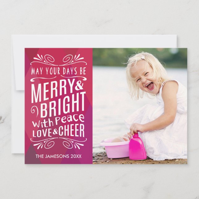 Bold Merry and Bright Geometric Photo Holiday Card (Front)