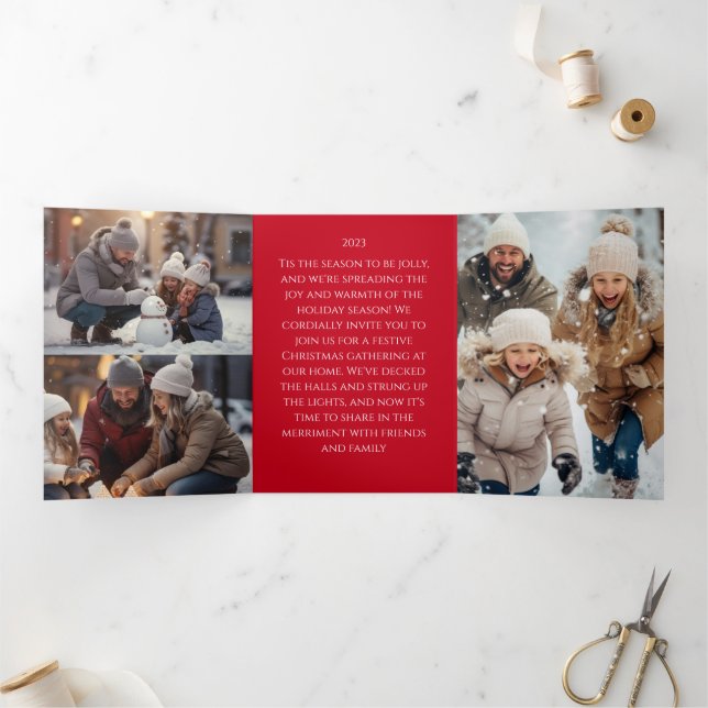 Bold Merry and Bright Photo Tri-Fold Holiday Card (Inside)