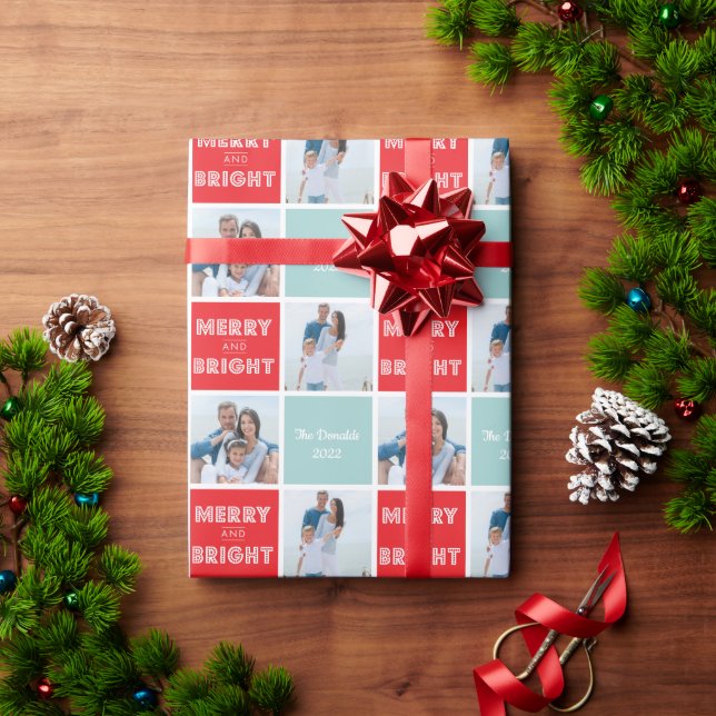 Bold Merry & Bright Photo Christmas Wrapping Paper (Holiday Gift)