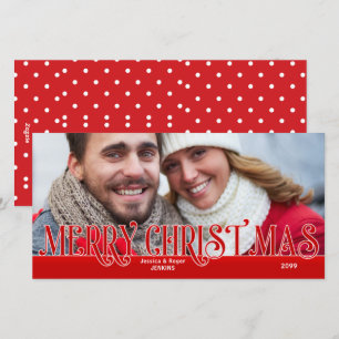 Bold Merry Christmas Text with Family Name Photo Holiday Card