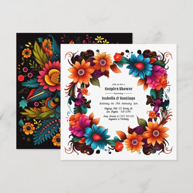 Bold Mexican Fiesta Floral Couple's Shower Invitation (Front/Back)