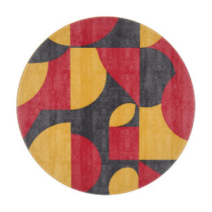 Bold Mid-Century Geometric Red Yellow Gray Pattern Cutting Board