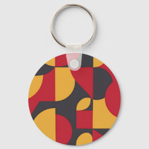 Bold Mid-Century Geometric Red Yellow Gray Pattern Keychain