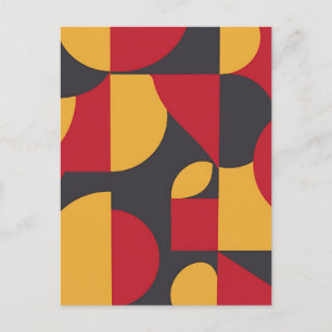 Bold Mid-Century Geometric Red Yellow Gray Pattern Postcard