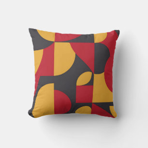 Bold Mid-Century Geometric Red Yellow Gray Pattern Throw Pillow