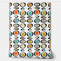 Bold Mid Century Orange Turquoise Abstract Circles