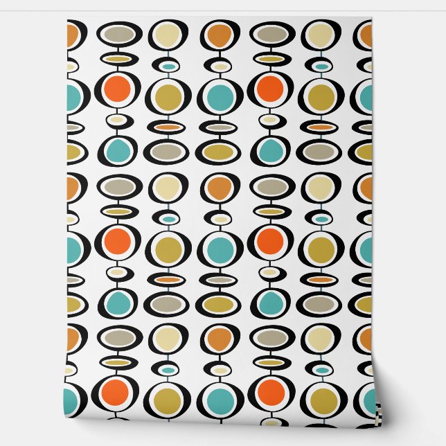 Bold Mid Century Orange Turquoise Abstract Circles Wallpaper (Unrolling)