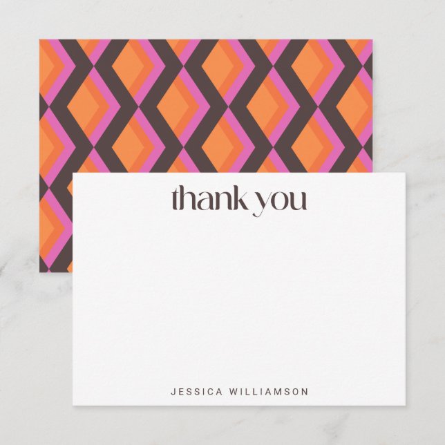 Bold Mid Modern Pink Brown Custom Bridal Shower  Thank You Card (Front/Back)