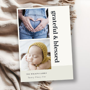 Bold Minimal 2 Photo Black Grateful & Blessed Holiday Card