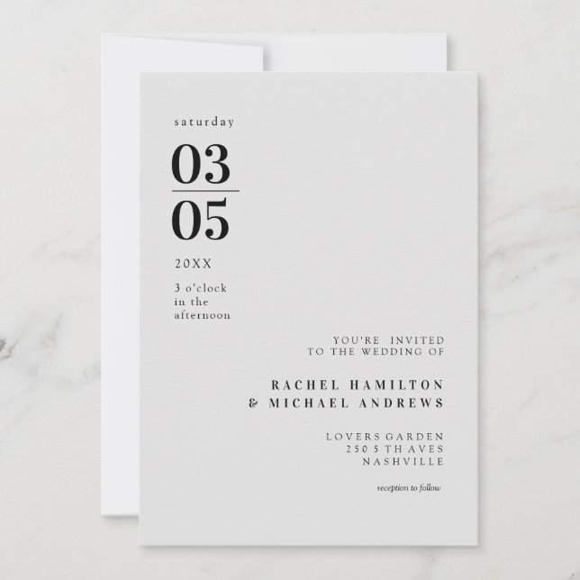 Bold Minimal Trending Wedding  Invitation (Front)