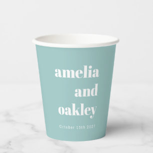 Bold Minimalist Aqua Blue Retro Custom Wedding Paper Cups