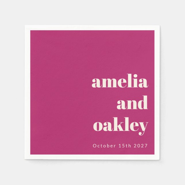 Bold Minimalist Berry Retro Custom Wedding Napkin (Front)