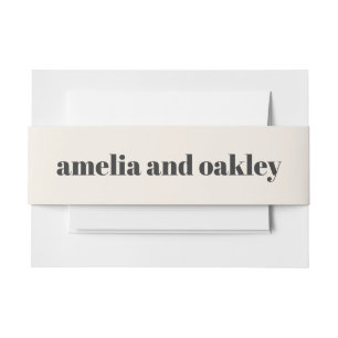 Bold Minimalist Black Ivory Retro Classic Wedding Invitation Belly Band