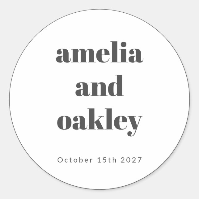 Bold Minimalist Black White Retro Custom Wedding Classic Round Sticker (Front)