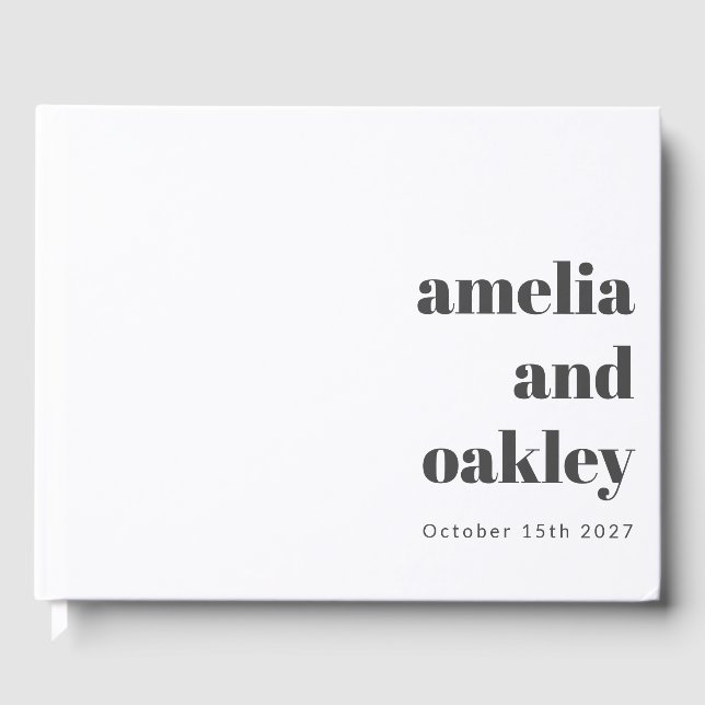 Bold Minimalist Black White Retro Custom Wedding Guest Book (Front)