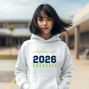 Bold Minimalist Blue Green Class of 2026 Graduate  Hoodie