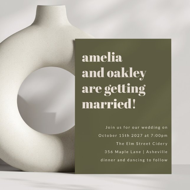 Bold Minimalist Boho Olive Green Simple Wedding Invitation (Creator Uploaded)
