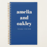 Bold Minimalist Bright Blue Retro Custom Wedding Planner<br><div class="desc">Stay organized while planning your big day with this Personalized Wedding Planner. Featuring a modern minimalist design in bright cobalt blue with bold typography, this spiral-bound notebook is perfect for jotting down ideas, timelines, and to-do lists. With customizable names and date details, it makes a thoughtful engagement gift for newlyweds-to-be....</div>