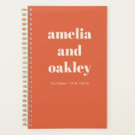 Bold Minimalist Bright Orange Retro Custom Wedding Planner<br><div class="desc">Stay organized while planning your big day with this Personalized Wedding Planner. Featuring a modern minimalist design in bright orange sunset with bold typography, this spiral-bound notebook is perfect for jotting down ideas, timelines, and to-do lists. With customizable names and date details, it makes a thoughtful engagement gift for newlyweds-to-be....</div>