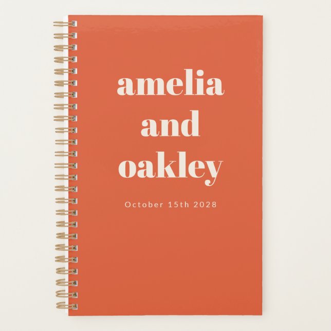 Bold Minimalist Bright Orange Retro Custom Wedding Planner (Front)