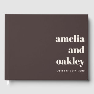 Bold Minimalist Brown Ivory Retro Custom Wedding Guest Book