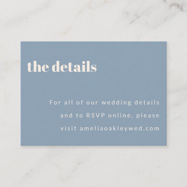 Bold Minimalist Dusty Blue Retro Custom Wedding Enclosure Card (Front)