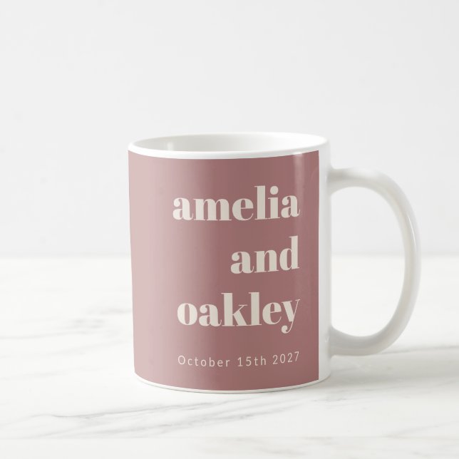 Bold Minimalist Dusty Rose Retro Custom Wedding Coffee Mug (Right)